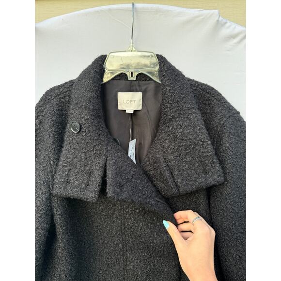 LOFT Curly Funnel Neck Black Peacoat Jacket Size Medium NWT - Picture 6 of 10
